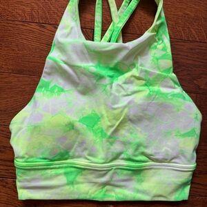 lululemon athletica Neon Green Tie-Dye High Neck Sports Bra